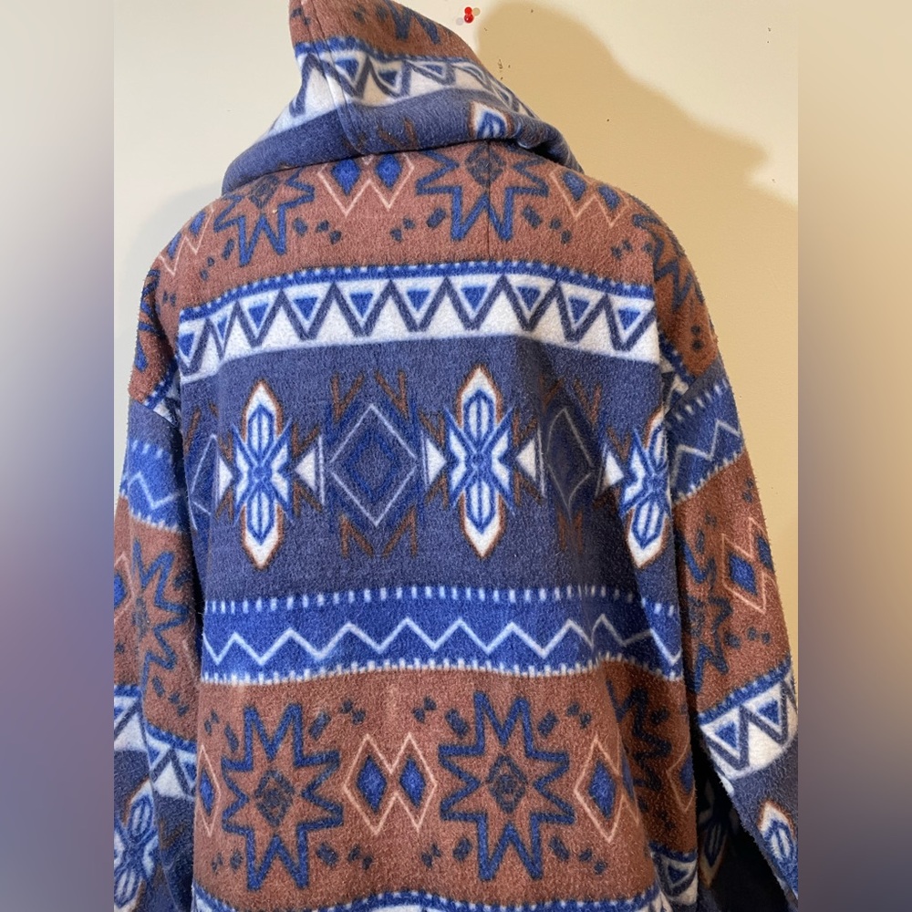 OutBrook Womens Aztec Tribal Fleece Jacket‎ Blue Brown full zip hooded w/pockets - Picture 8 of 12
